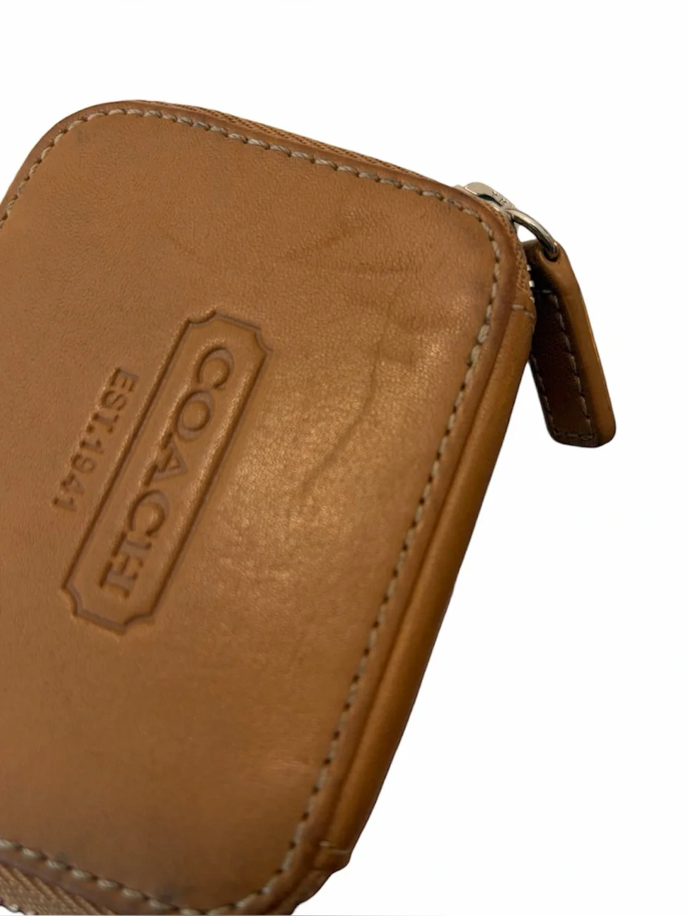 COACH Embossed Triple Pill Box #8884 Tan Leather Storage Organizer Vintage Y2K